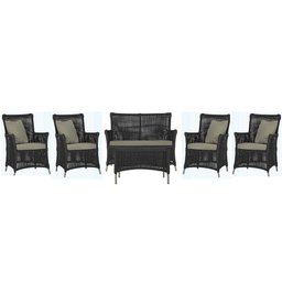 Jogo Sofá 4 Poltronas e Mesa Igapó Fendi E8 Trama Original Preto - 1