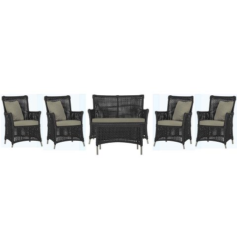 Jogo Sofá 4 Poltronas e Mesa Igapó Fendi E8 Trama Original Preto