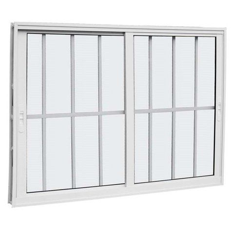 Janela 2 Folhas de Correr com Grade Alumínio Branco 100x100 Linha 25