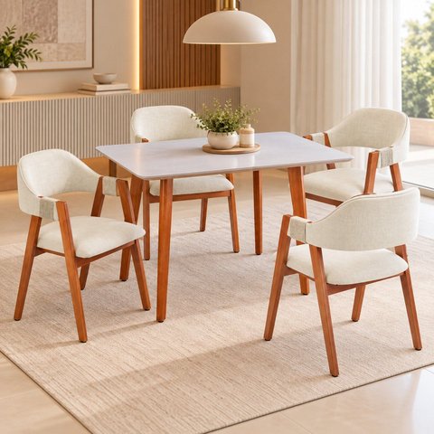 Conjunto Mesa Verona Tampo Off White e 4 Cadeiras Serena Estofadas Espresso Móveis