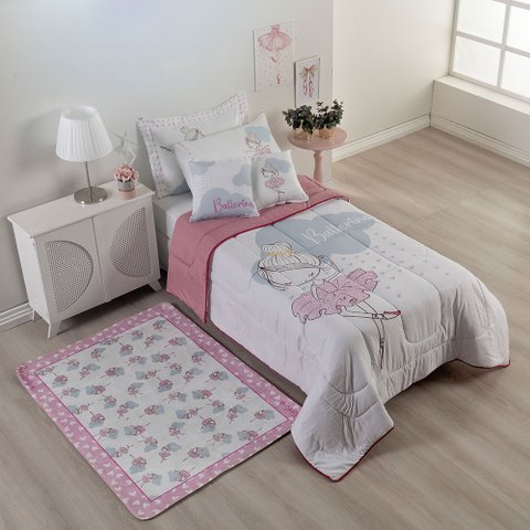 Kit Edredom Juvenil 5 Peças Hipercal 400 Fios Dupla Face Bailarina:única