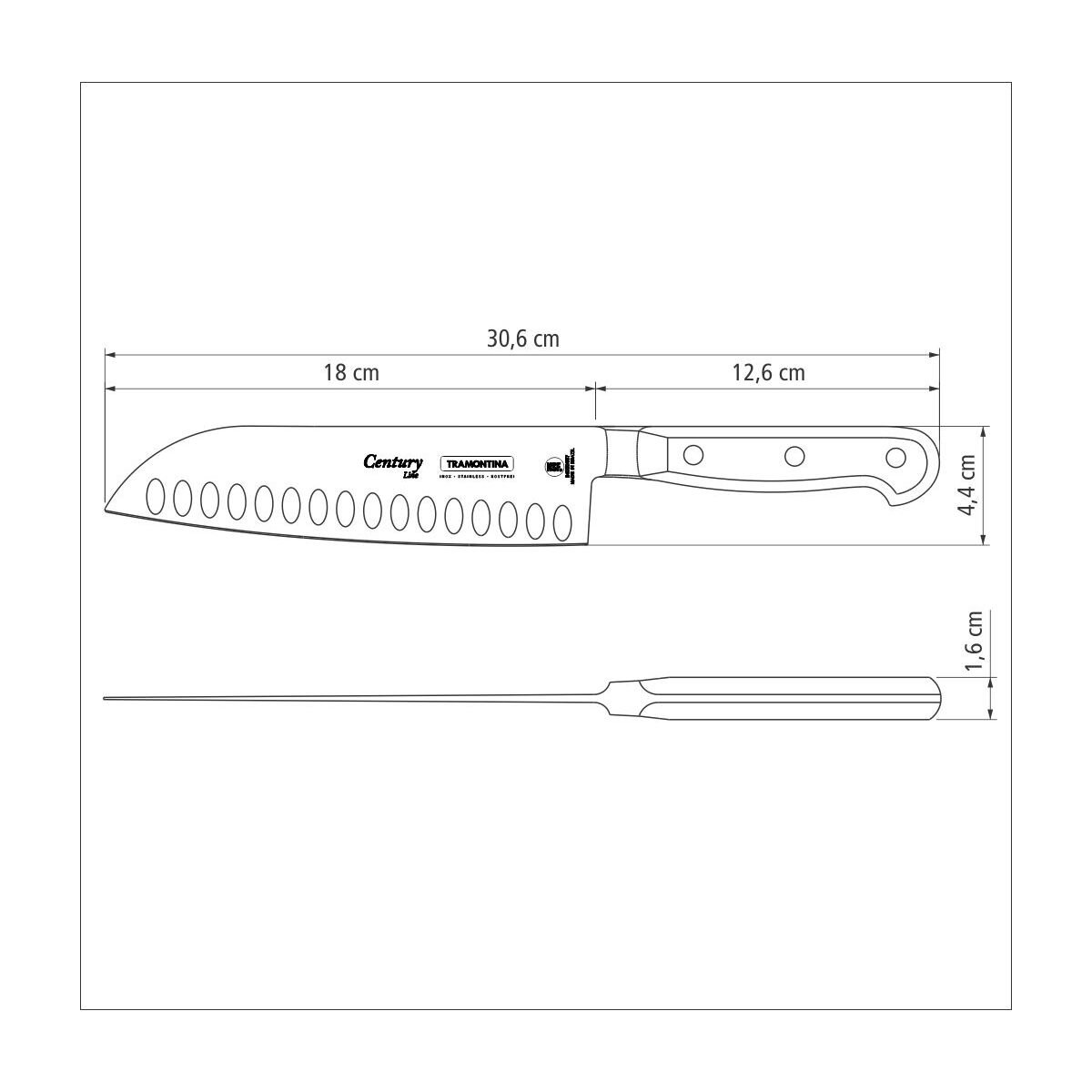 Faca Santoku Tramontina Century com Lâmina em Aço Inox e Cabo Policarbonato com Fibra de Vidro 7" - 3