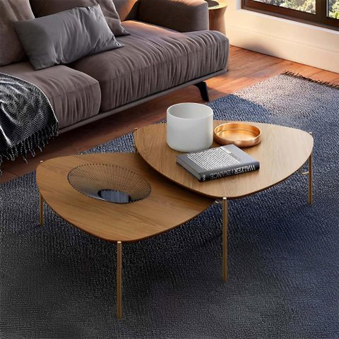 Conjunto de Mesas de Centro 89cm para Sala 100% Mdf Cor:louro com Dourado