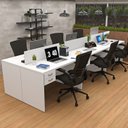 Ver imagem 3 de Estação de Trabalho 6 Lugares Mesa Escritório 140x60cm com Gaveteiro 2 Gavetas Flex - Branco