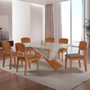 Ver imagem 4 de Mesa de Jantar Yasmin 180cm Tampo Mdf Vidro Canto Copo com 6 Cadeiras Copper