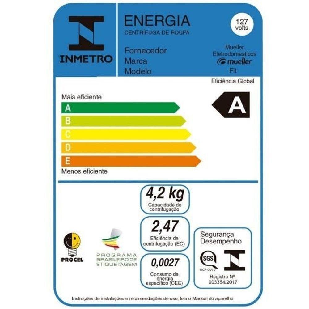 Centrífuga de Roupas Mueller Fit 12,6kg de Roupa Molhada Branca - 220v - 6