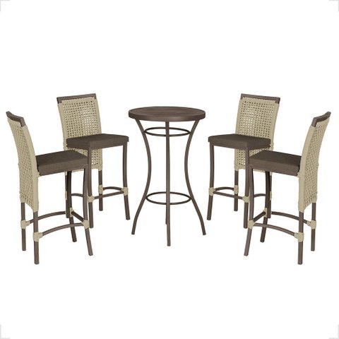 Mesa Bistrô e 4 Banquetas Roma Marrom Corda Náutica Estofado 9 Trama Original