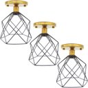 Ver imagem 1 de 3 Lustres Teto Plafon Industrial Aramado Cálice Preto Retrô Luminária Vintage Dourado Agp