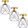 3 Lustres Teto Plafon Industrial Aramado Cálice Preto Retrô Luminária Vintage Dourado Agp - 1