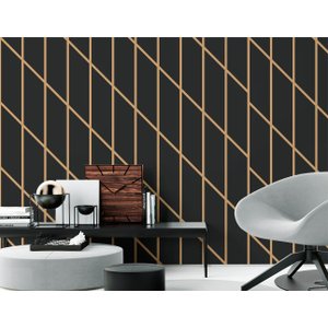 Papel de Parede Linhas Preto e Dourado 3 Arte Destaque 3 Metros