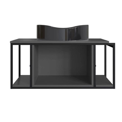 Gabinete Suspenso para Banheiro 80cm P1019 Grafite com Cuba Berlin Preta