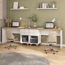 Ver imagem 1 de Kit Home Office Escritório Completo 2 Escrivaninhas 2 Prateleiras Artany Olmo/Branco