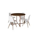 Ver imagem 2 de Mesa Industrial Base Ferro Cobre em V Tampo 110cm Amêndoa 4 Cadeiras Eames Madeira Assento Branco