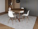 Ver imagem 1 de Mesa Industrial Base Ferro Cobre em V Tampo 110cm Amêndoa 4 Cadeiras Eames Madeira Assento Branco
