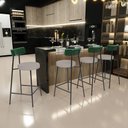 Ver imagem 2 de Kit 03 Banquetas Baixa Cozinha e Sala Jantar Bancada Milão L02 Facto Verde Linho Bege - lyam decor L