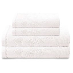 Jogo de Toalha 4 Peças - Velour - Romance Jacquard - 100% Algodão - Dohler Cor: Branco - 1