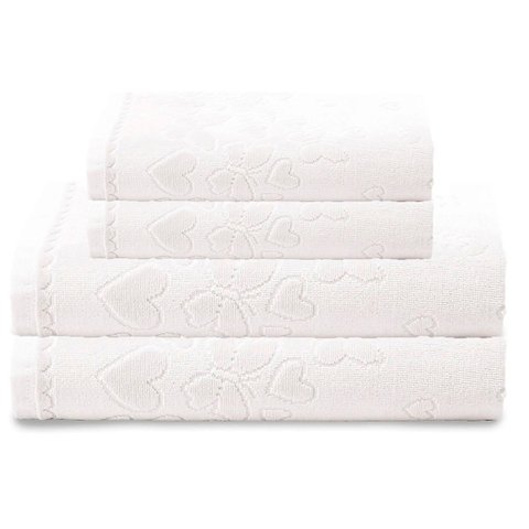Jogo de Toalha 4 Peças - Velour - Romance Jacquard - 100% Algodão - Dohler Cor: Branco