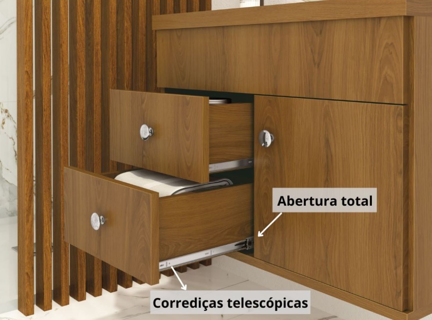 Kit Armário MDF para Banheiro Completo Luna 60 com Espelho e Cuba vidro:Freijó - 4
