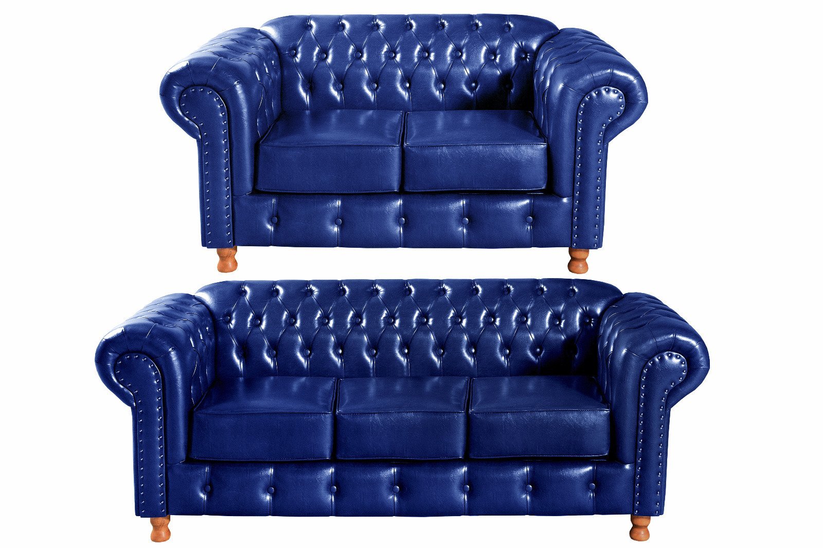 Conjunto Luís XV Chesterfield Sofá 2 e 3 Lugares Decoração Sala Recepção - Couríssimo Azul