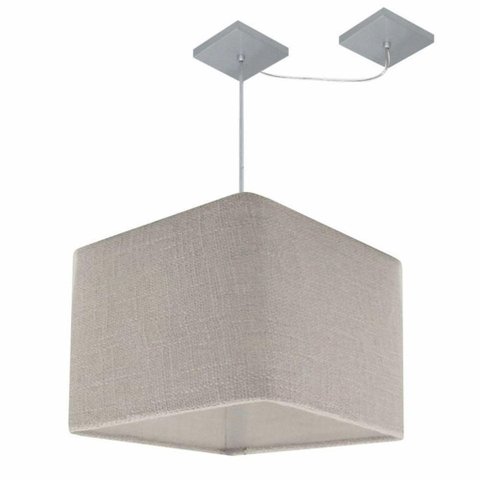 Lustre Pendente Quadrado com Desvio Md-4268 Cúpula em Tecido 30/35x35cm Rustico Cinza - Bivolt