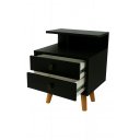 Ver imagem 2 de Kit 2 Mesas de Cabeceira Retrô 40cm 2 Gavetas e Nicho Pés Palito MDF 15mm Preto Fosco Montadas
