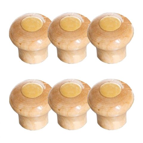 Kit 6 Puxador Tampa Vidro e Ferro Pomel Madeira e Parafuso