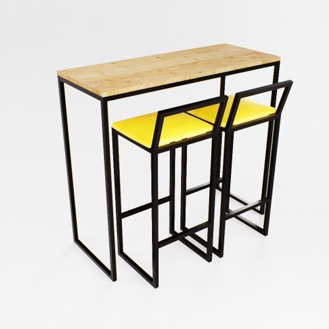 Bancada Cozinha Balcão Gourmet Pinus 2 Banquetas Estofado Pt
