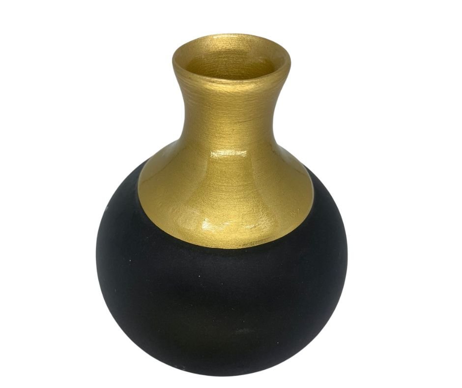 Vaso de Cerâmica Decorativo Colonial Vintage Preto Dourado Fort Line Vaso Cerâmico Decorativo Coloni - 6