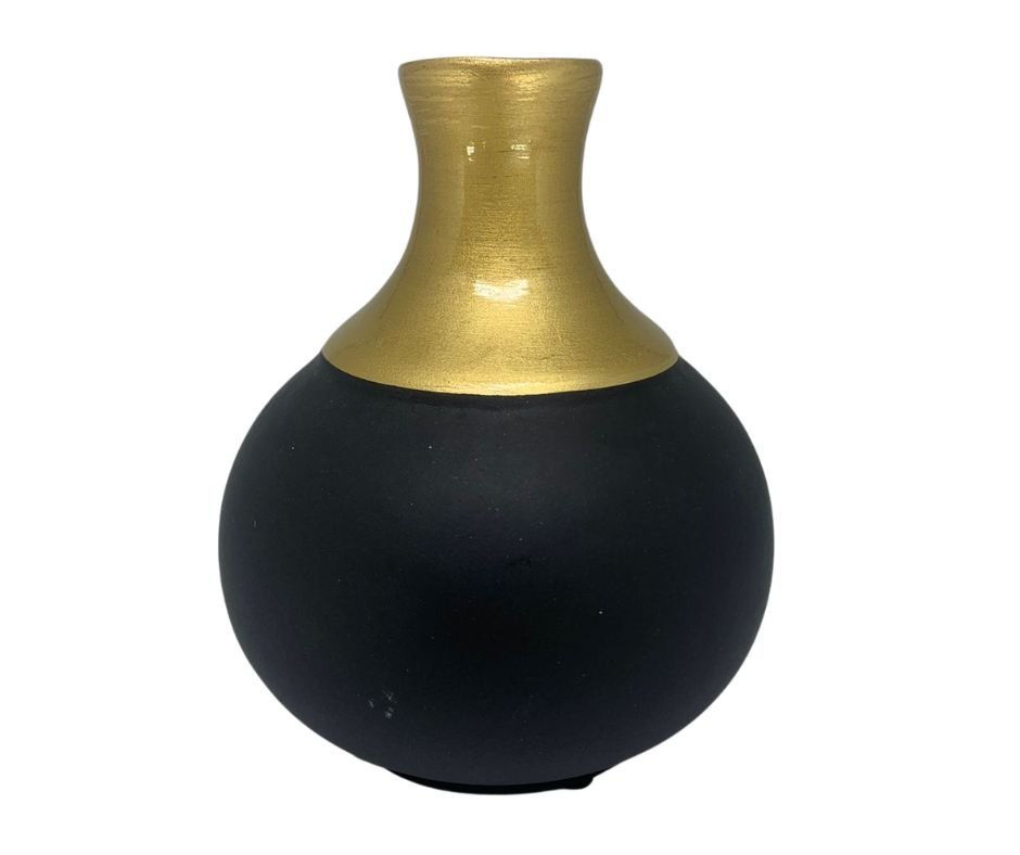 Vaso de Cerâmica Decorativo Colonial Vintage Preto Dourado Fort Line Vaso Cerâmico Decorativo Coloni - 5