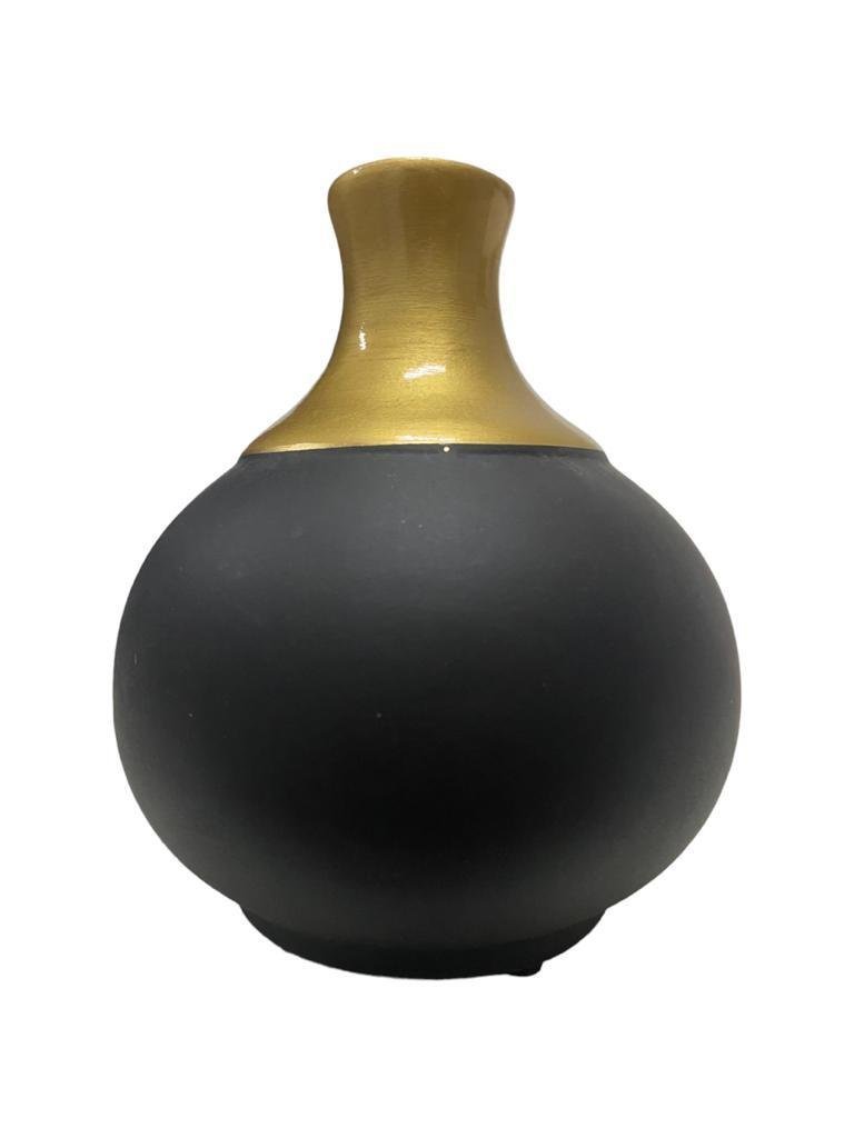 Vaso de Cerâmica Decorativo Colonial Vintage Preto Dourado Fort Line Vaso Cerâmico Decorativo Coloni - 4