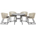 Ver imagem 1 de Mesa com 4 Cadeiras de Jantar Roma 100cm e Noronha em Aluminío Preto Corda Nautica Estofado 11 Trama