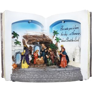 Escultura Decorativa Led Livro Sagrado Aberto Estatueta Presépio
