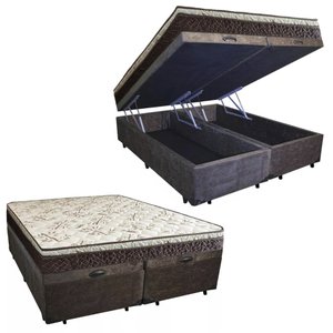 Cama Box Baú Queen Suede Bipartido + Colchão Elegance Ortopédico Espuma D33 Extra Firme 158x198x63 C