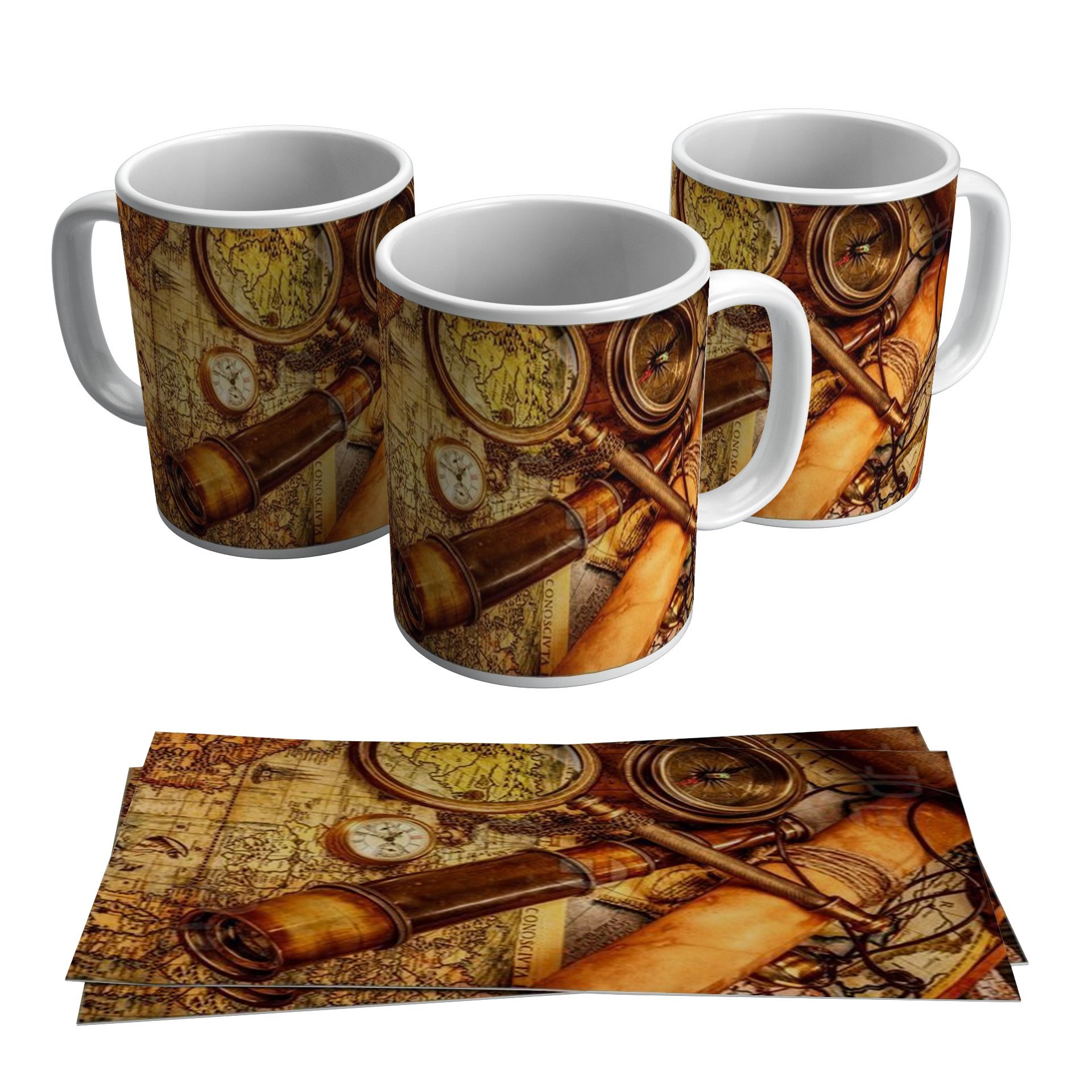 Caneca Marinheiro Presente Navegador Mapa Bússola Luneta - 1