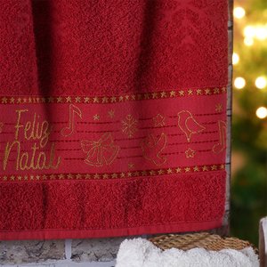 Kit 4 Toalha de Rosto Feliz Natal Bordada Jacquard 45x68cm Vermelho