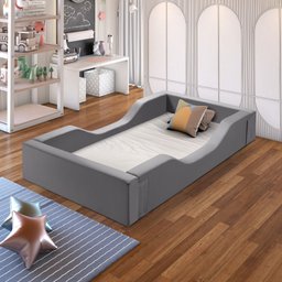 Cama Infantil Espumada Clara Premium Conforto Quarto Criança Proteção Moderna com Colchão Cor Cinza - 2