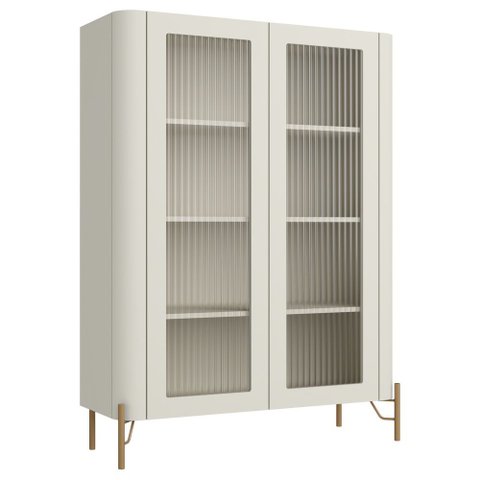 Cristaleira Sala de Jantar 2 Portas Vidro Pés Industrial Dourado Naim I03 Luna - Lyam Decor