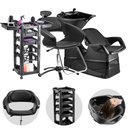 Ver imagem 1 de Kit Salão Cadeira Manual + Lavatório com Cuba + Carrinho Auxiliar Dompel Preto