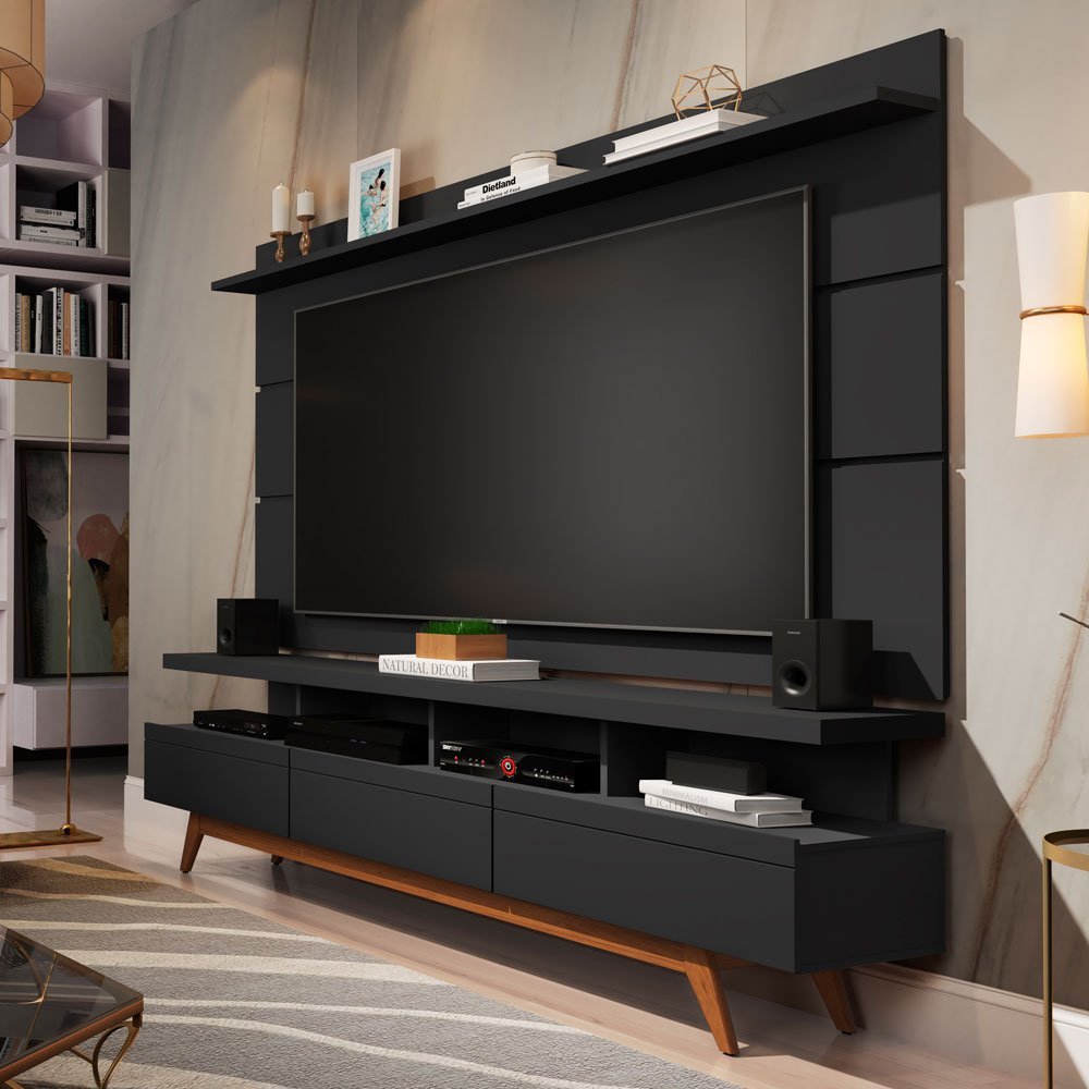 Rack Retrô 3 Gavetas com Painel 1,8m para Tvs até 75 Polegadas - Vivare ...