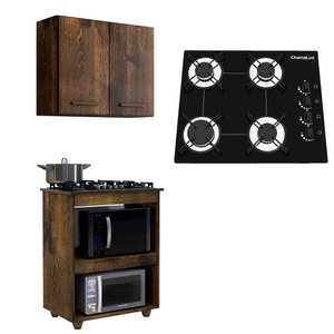 Kit Cozinha Balcão Armário Ype Turim e Cooktop 4 Bocas Chamalux