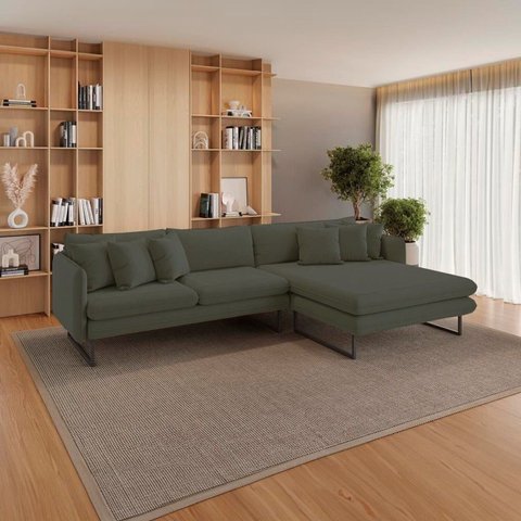 Sofá 5 Lugares Linho 92cm x 284cm Ricco Verde