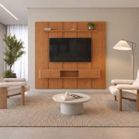 Conjunto Painel Dominus + Nicho Union 232cm 180cm com 2 Gavetas Naturalle Mavaular Móveis
