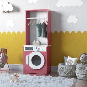 Lavanderia Infantil Diana Maquina de Lavar C/ Cabideiro Branco e Rosa