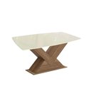 Ver imagem 1 de Mesa de Sala Jantar Amora C/tampo Madeirado C/ Vidro 90x170cm Nogueira/off White/vidro Off White