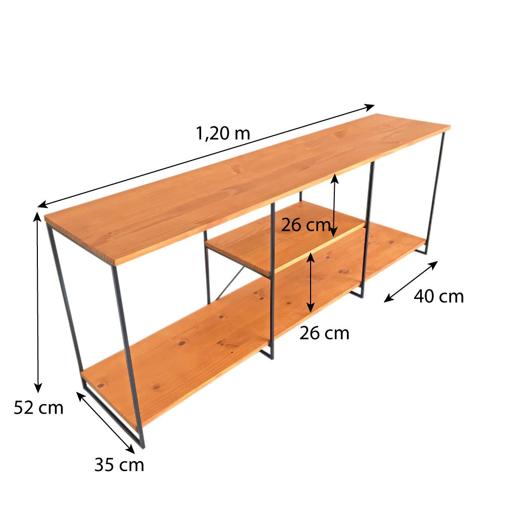 Rack de TV Industrial de Ferro 1,20m Carvalho e Preto - 3