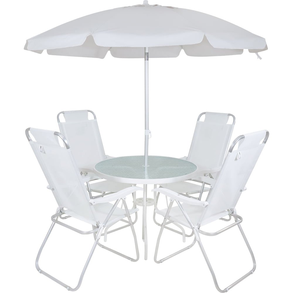 Conjunto Noronha em Aluminio 4 Cadeiras + Mesa + G-sol Branco Bel - 7