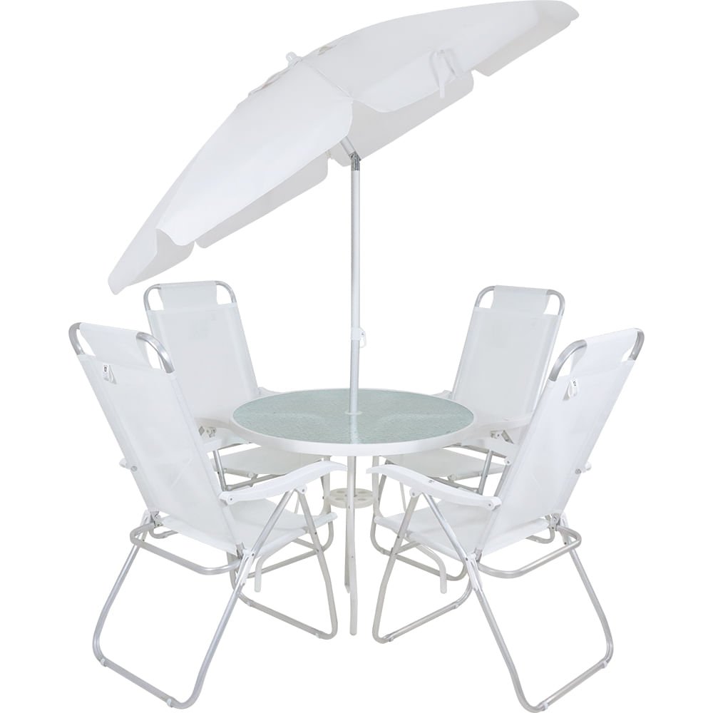 Conjunto Noronha em Aluminio 4 Cadeiras + Mesa + G-sol Branco Bel - 1