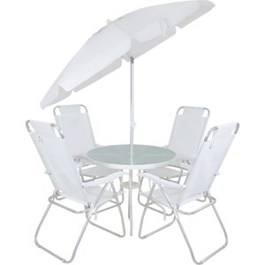 Conjunto Noronha em Aluminio 4 Cadeiras + Mesa + G-sol Branco Bel