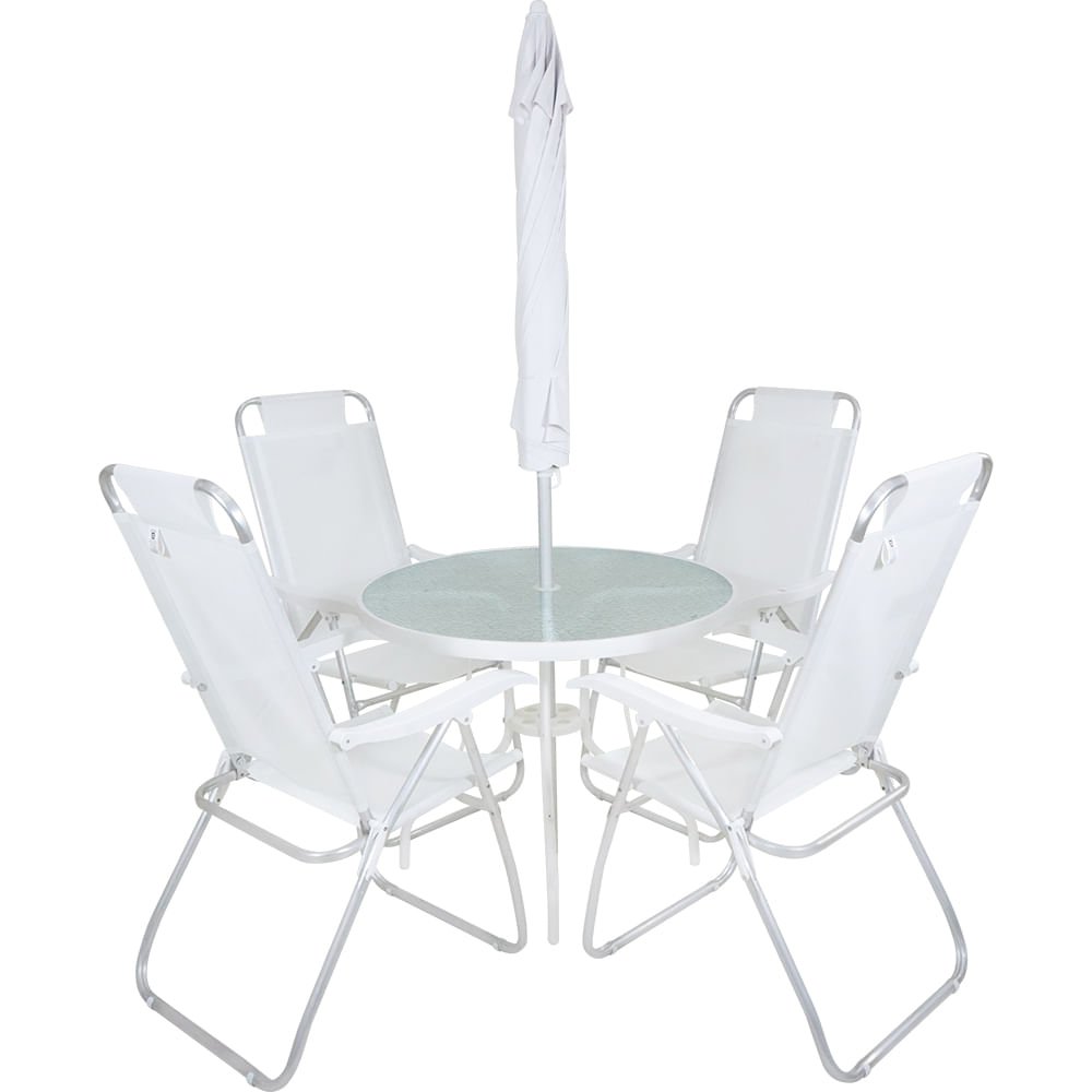 Conjunto Noronha em Aluminio 4 Cadeiras + Mesa + G-sol Branco Bel - 5