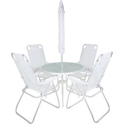 Conjunto Noronha em Aluminio 4 Cadeiras + Mesa + G-sol Branco Bel - 5
